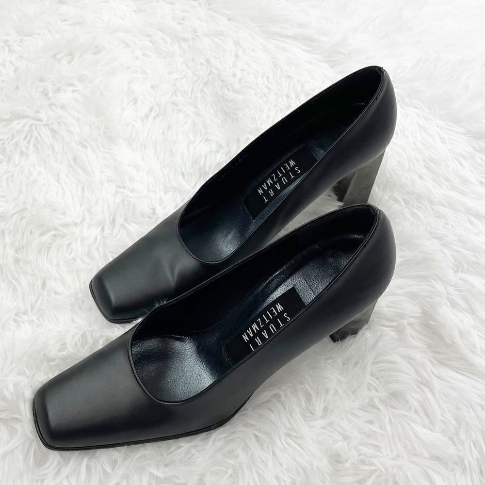 Stuart Weitzman Metallic Block Heel Square Toe Le… - image 1